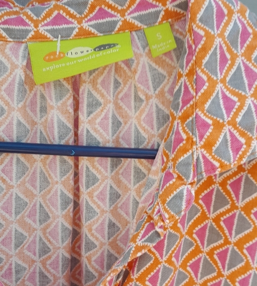 Rock Flower Paper Womens S Orange Relaxed Polo Blouse with Buttoned Front - Picture 5 of 6